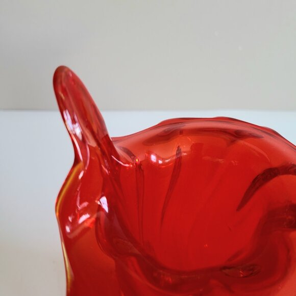 Murano Art Glass Cornucopia Jack in the Pulpit Red and Clear Vase. MCM decor. - Picture 14 of 14